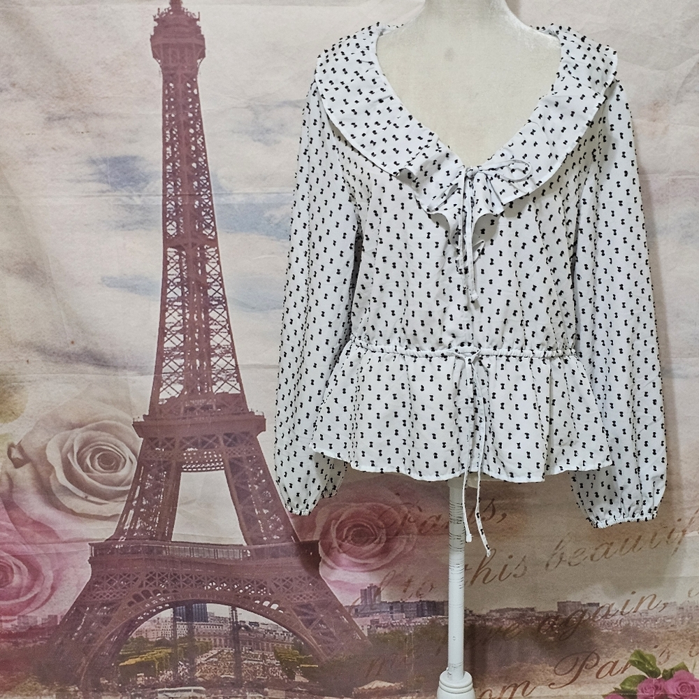 Old Navy Black and White Ruffled Blouse